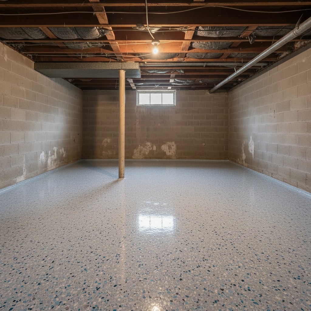 The same floor coated in glossy epoxy